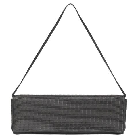 Giorgio Armani Braided Clutch with Shoulder Strap in Black Leather 7764866138172