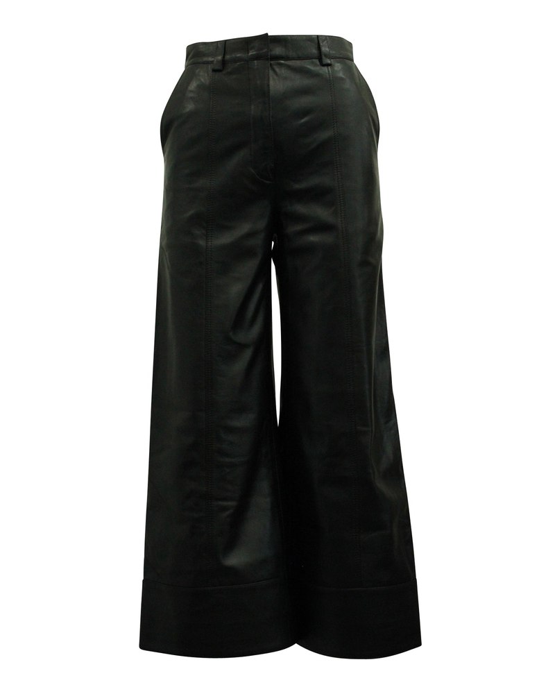 Dodo Bar Or High-Rise Wide-Leg Pants in Black Leather 7764864270396