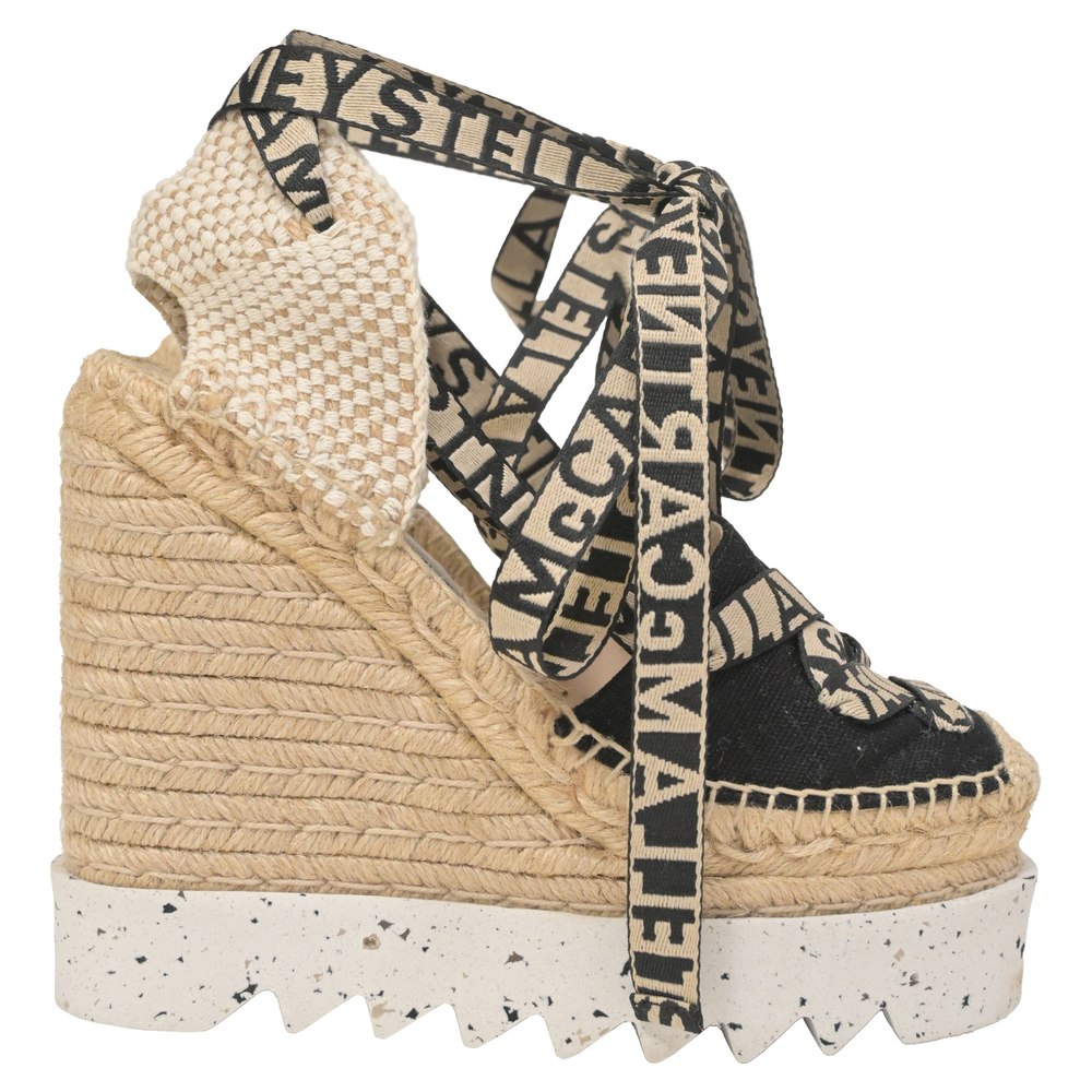 Stella McCartney Gaia Logo-Jacquard Wedge Espadrilles in White Canvas 7764866465852