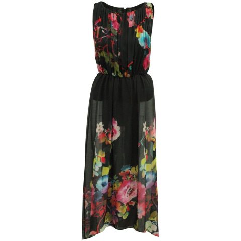 Alice + Olivia Aron Floral-Print Maxi Dress in Black Polyester 7764867874876
