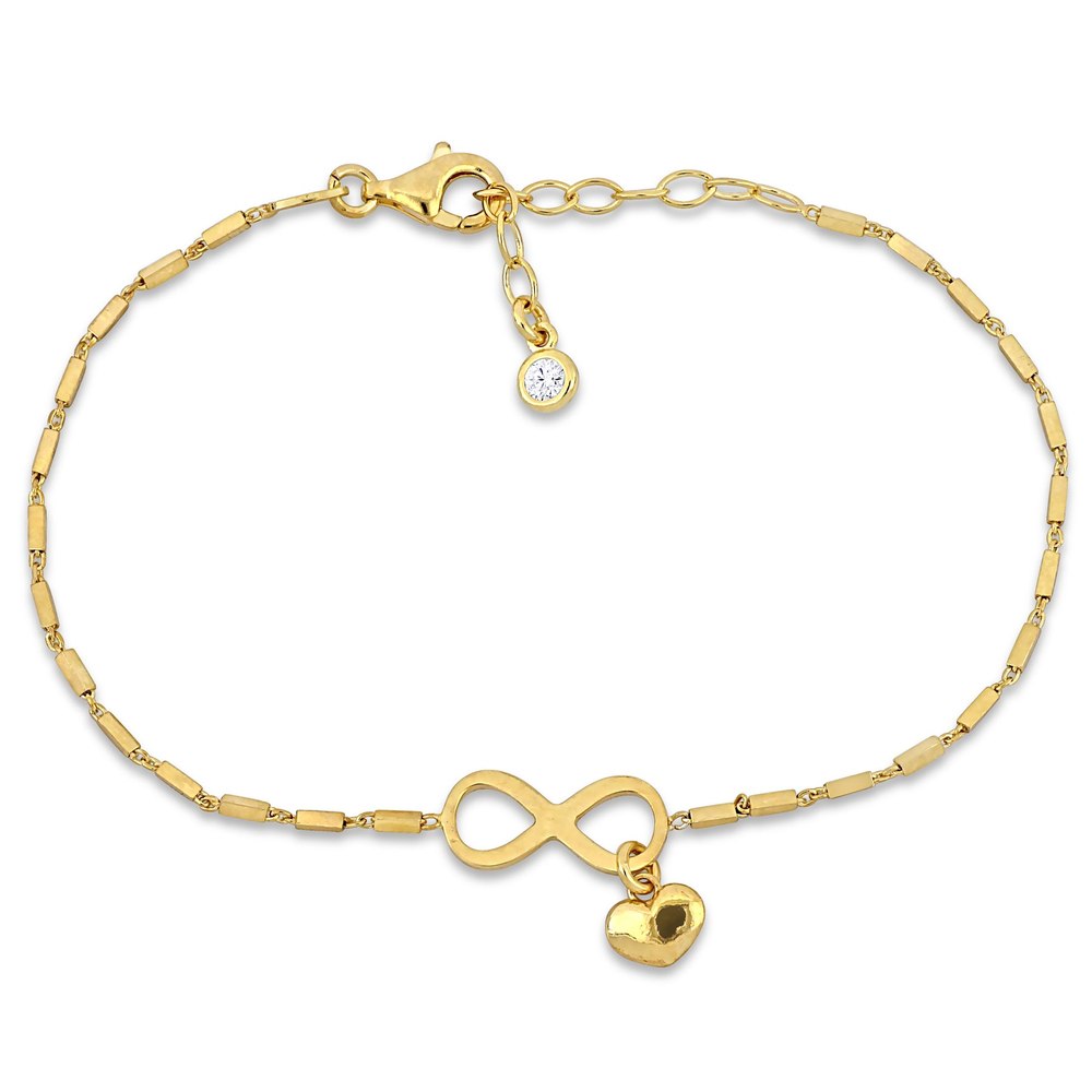 Mimi & Max Children’s 1/5ct TGW Cubic Zirconia Infinity Heart Charm Bracelet in Yellow Plated Sterling Silver – 6.5+1 in.