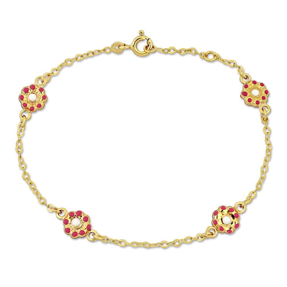 Mimi & Max Children’s White Enamel Rolo Chain Link Station Bracelet in 14k Yellow Gold – 6.5+0.5 in.