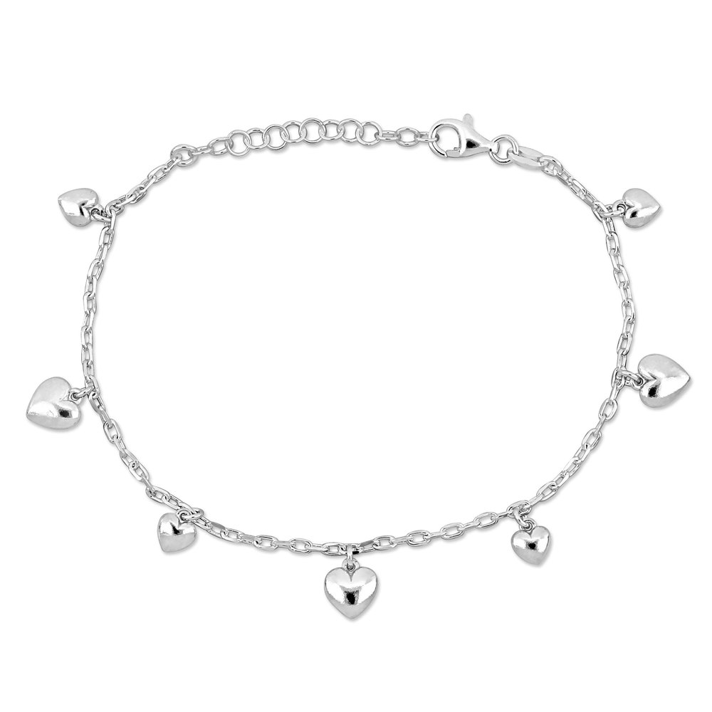Mimi & Max Children’s 7 Heart Charm Bracelet on Diamond Cut Cable Chain in Sterling Silver – 6.5+1 in.