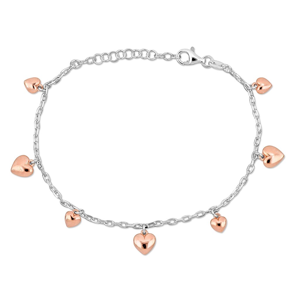 Mimi & Max Children’s Heart Charm Bracelet Diamond Cut Cable Chain in Two-Tone Sterling Silver – 6.5+1 in.