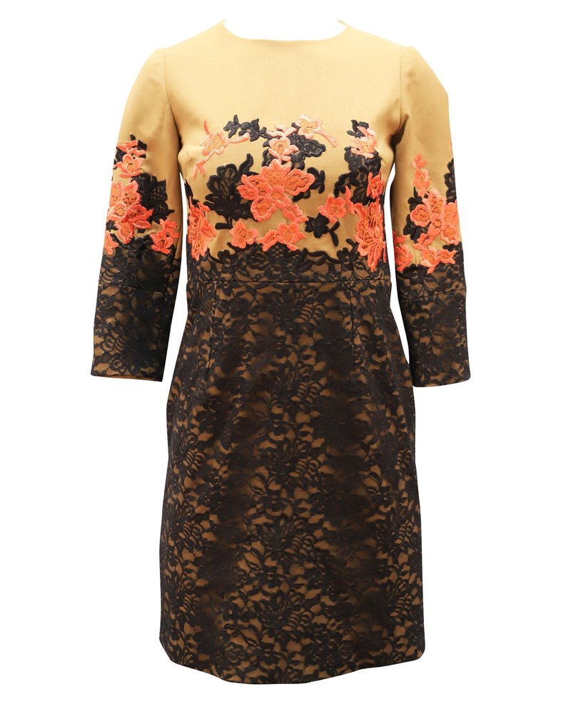Erdem Lace Embroidered Shift Dress in Tan Linen 7764870758460
