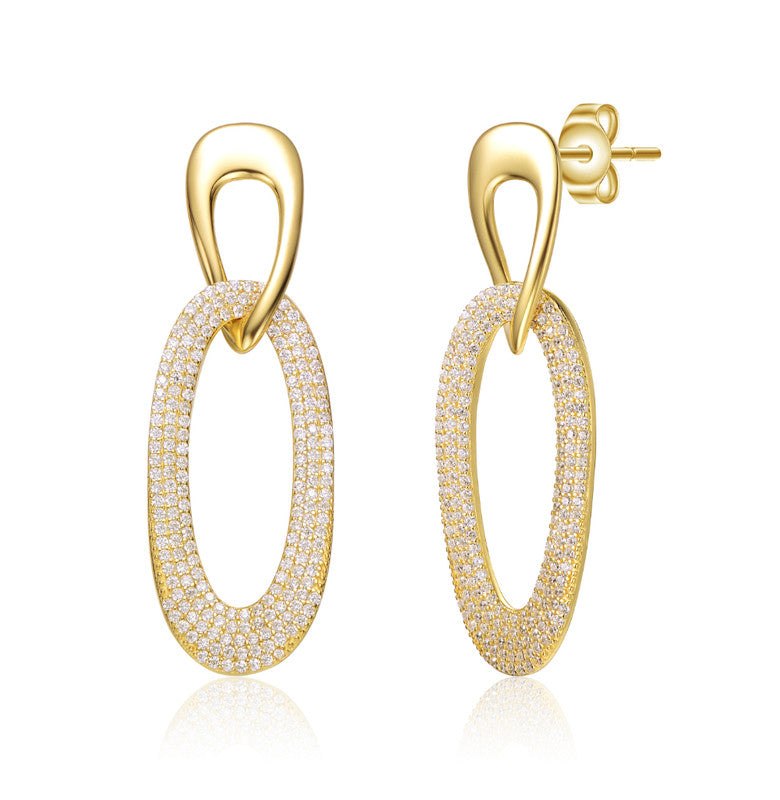 14K Gold Plated with Clear Cubic Zirconia Dangle Earrings 7668167966780