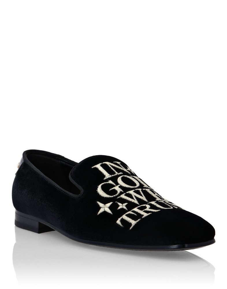 Velvet Loafers Embroidery Money 7670502621244