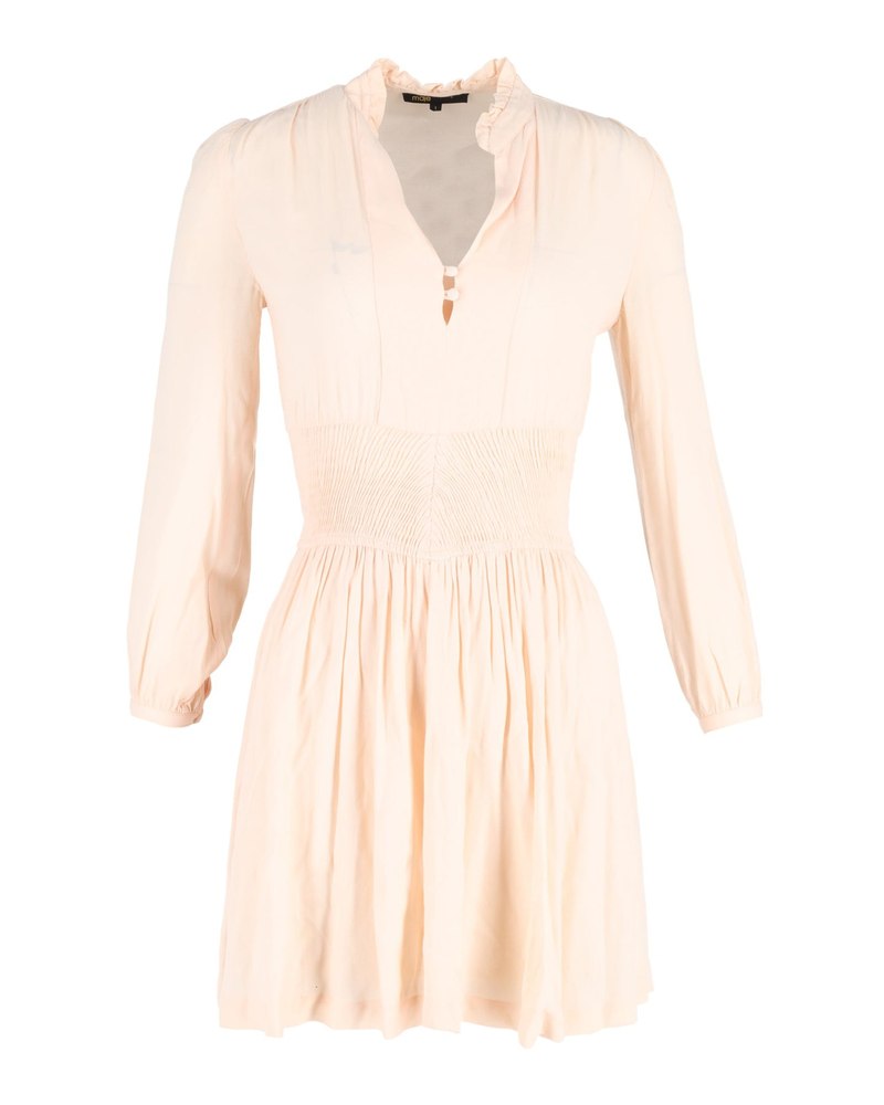 Maje Smocked Mini Dress in Peach Viscose