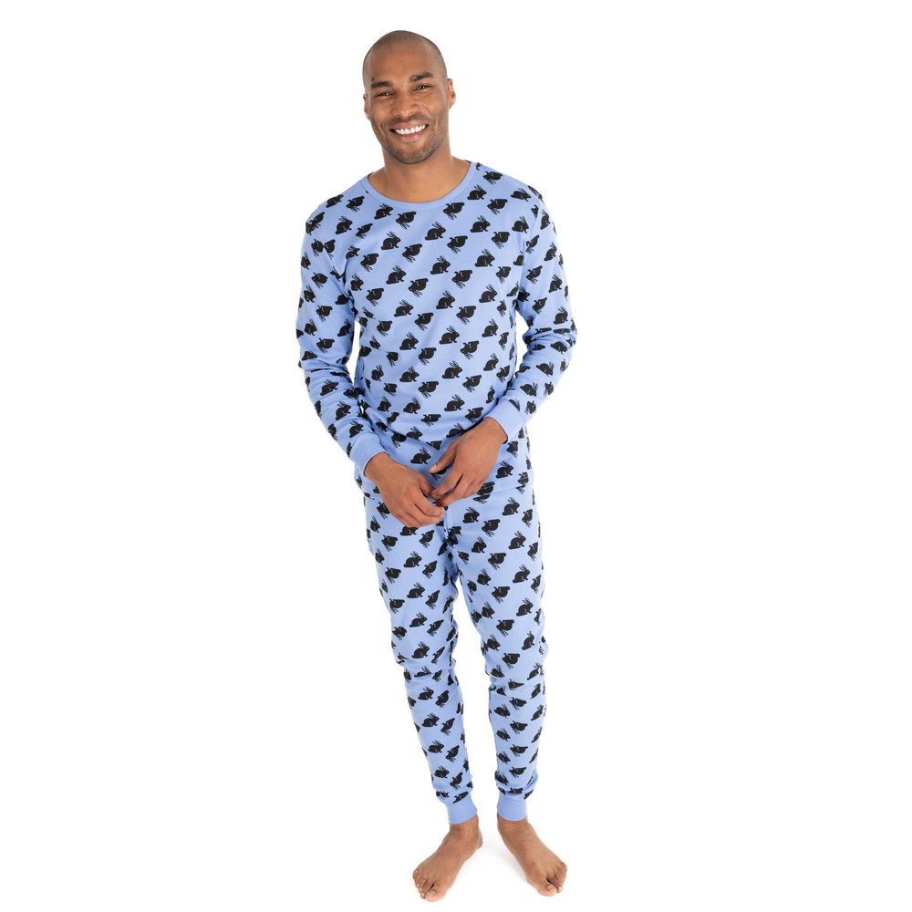 Mens Two Piece Cotton Pajamas Bunny Blue