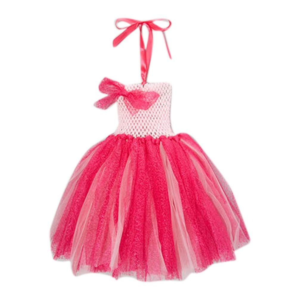 Girls Hot Pink Halter Strap Bow Tutu Flower Girl Dress 12M-7