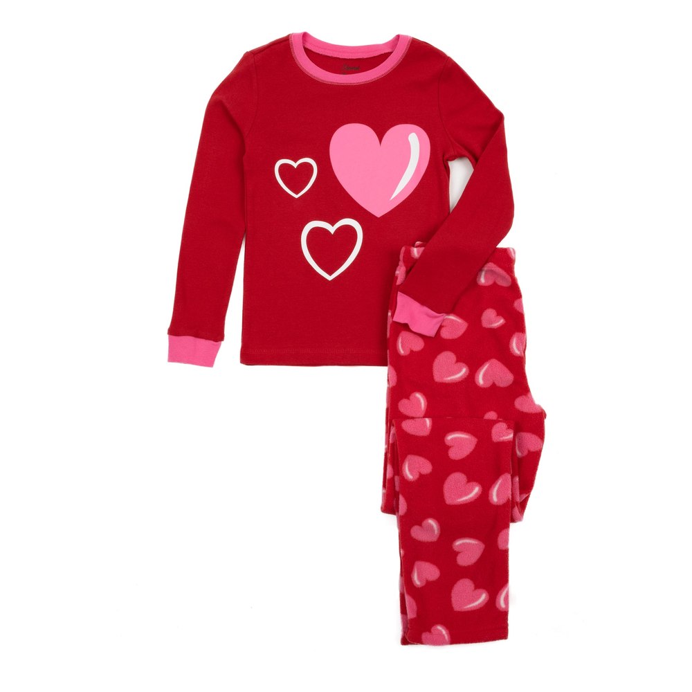 Kids Cotton Top and Fleece Pants Pajamas Heart