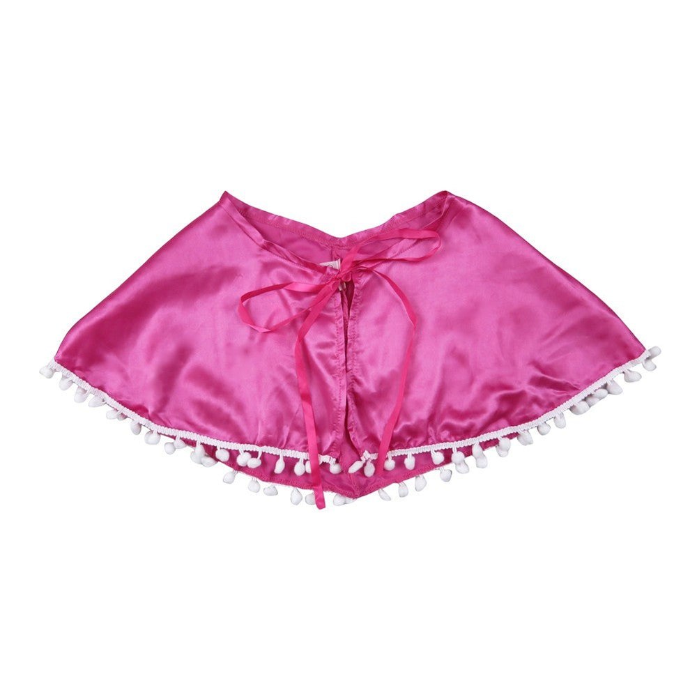 Little Girls Hot Pink White Pom Pom Trim Halloween Cape 2-4