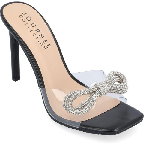 Fenella Faux Leather Rhinestone Slide Sandals