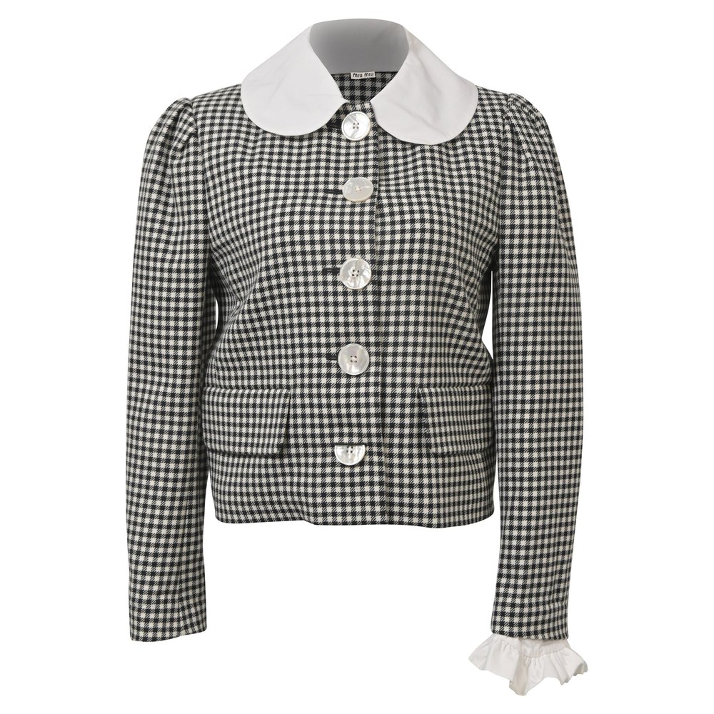 Miu Miu Gingham Buttoned Jacket in Black Wool 7765046460476