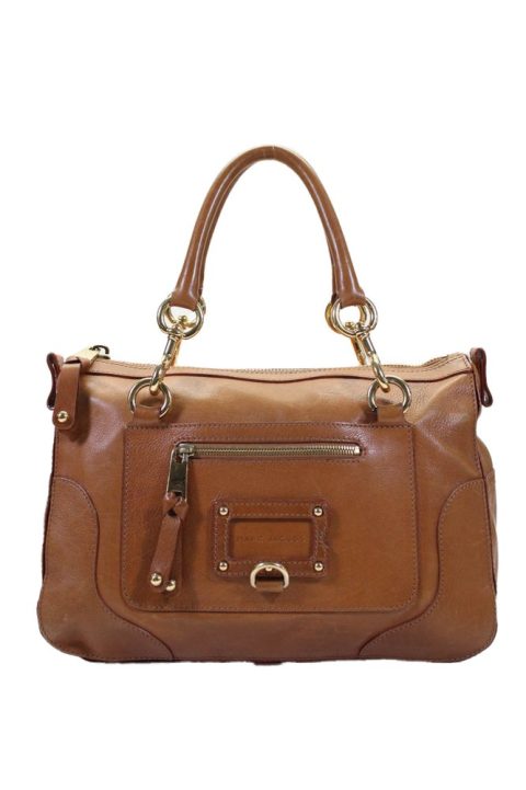 Marc Jacobs Womens Camel Leather Zip Medium Satchel Bag Handbag 7827707134012