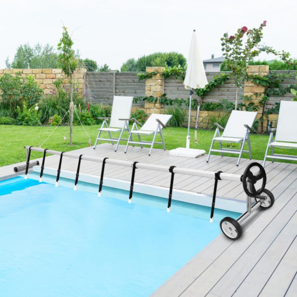 18 Ft Pool Cover Reel Set Aluminum In-ground Swimming Solar Cover Reel 7672907857980