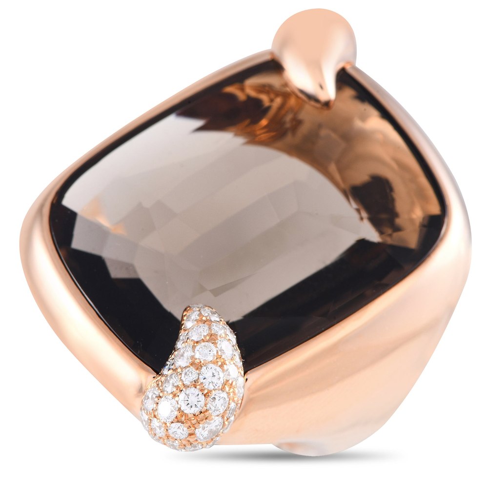Pomellato Ritratto 18K Rose Gold 0.53ct Diamond and Smoky Quartz Ring PO06-080624 7827704414268