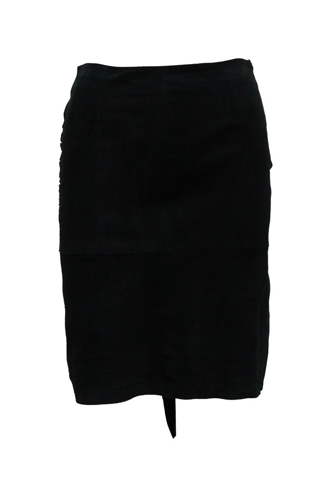 Ba & Sh Asymmetric Skirt in Black Goatskin Leather 7765070839868