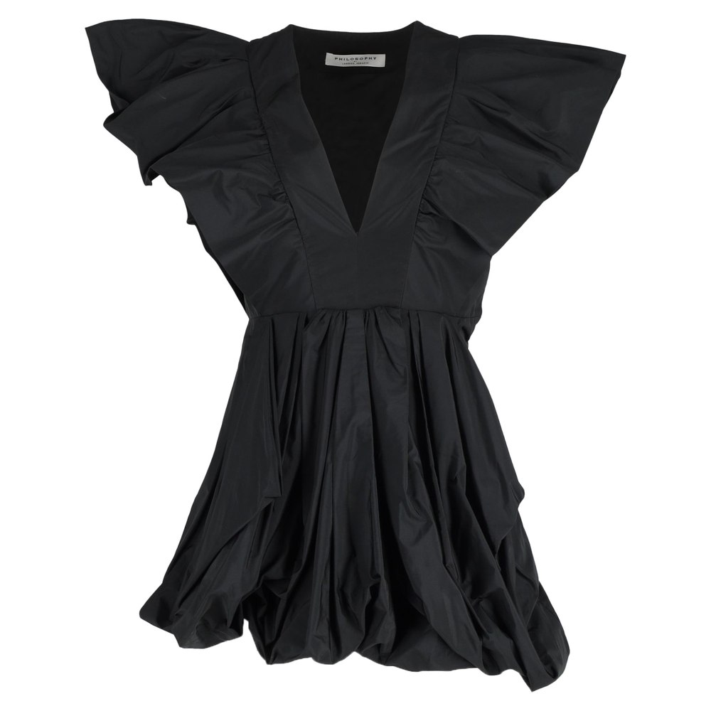 Philosophy di Lorenzo Serafini V-Neck Mini Dress With Exaggerated Shoulders In Black Polyester