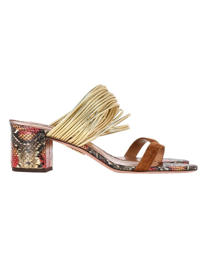 Aquazzura Rendez Vous Snake-Print Slide Sandals in Animal Print Leather