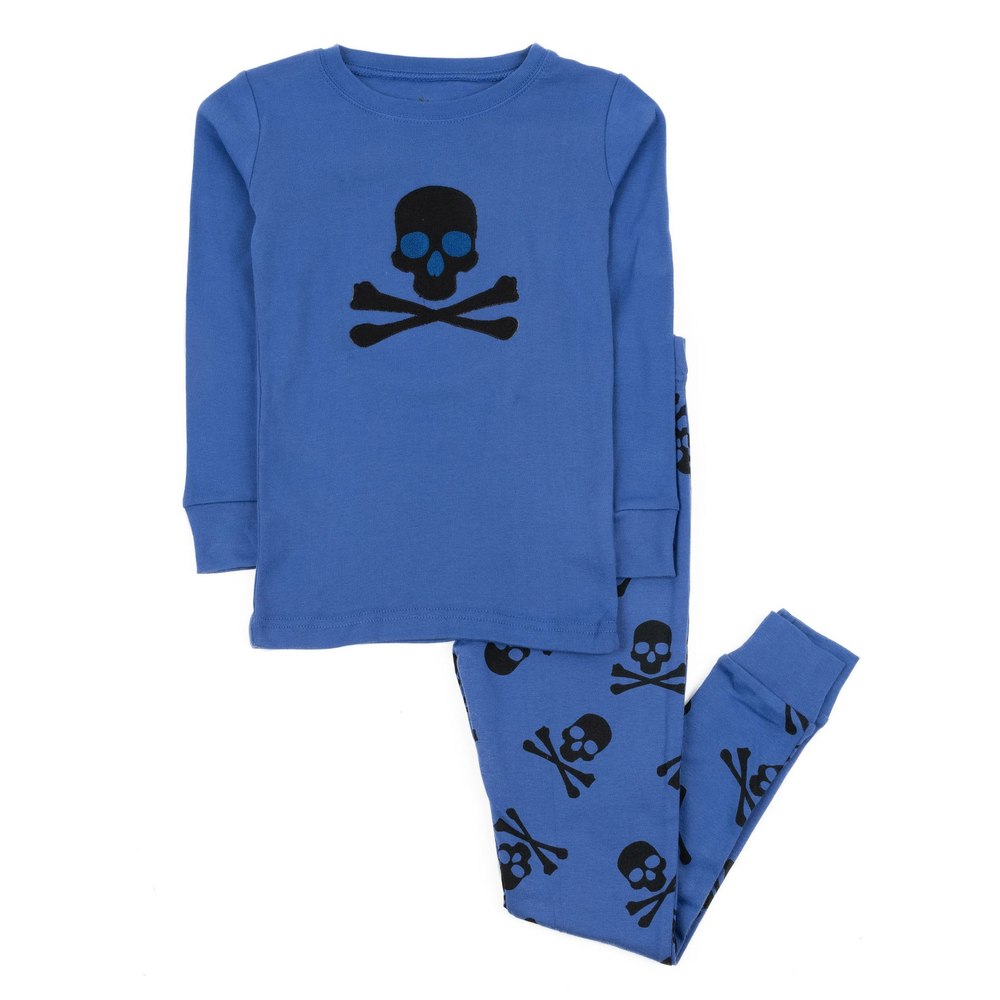 Kids Two Piece Cotton Pajamas Blue Skulls