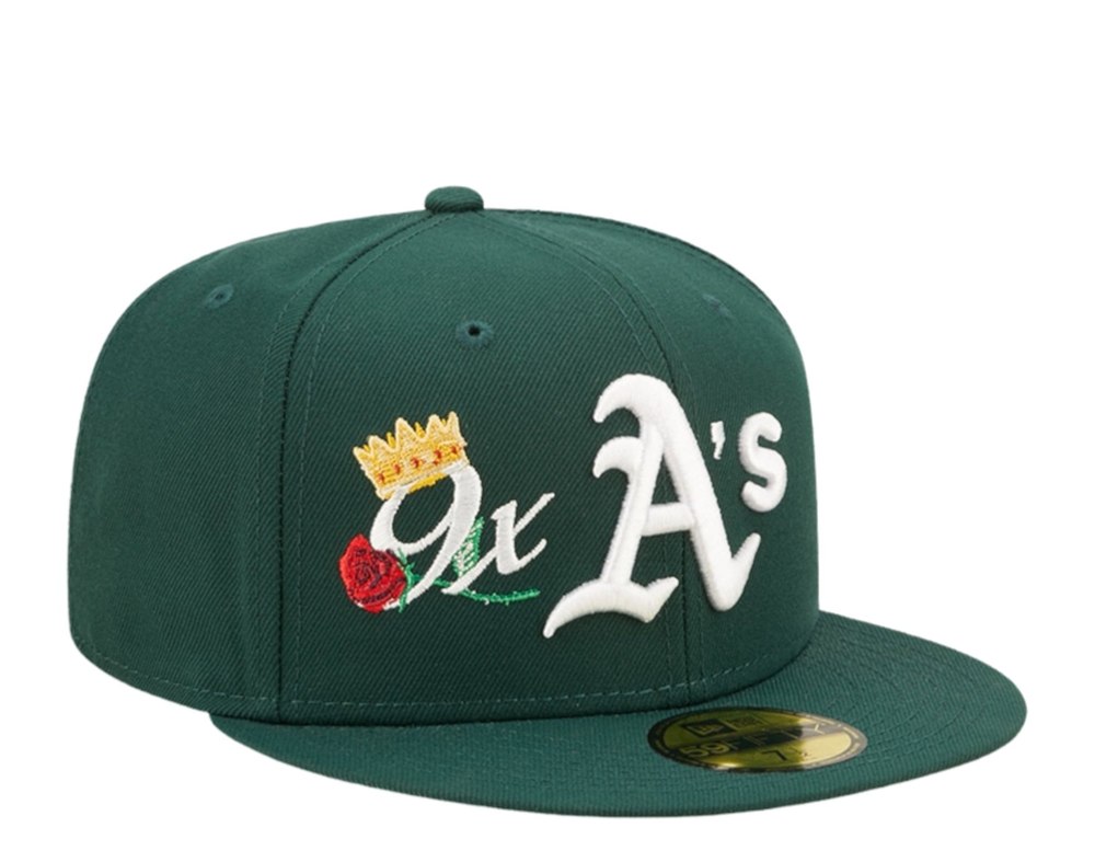 New Era 59Fifty MLB Oakland Athletics Crown 9X Champs Green Fitted Hat 60243482 7676486418492