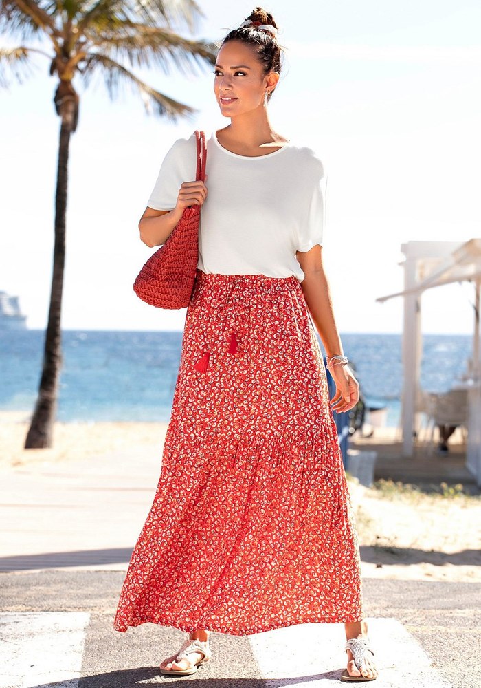 LASCANA Women’s Floral Pattern Maxi Skirt 7766128656444