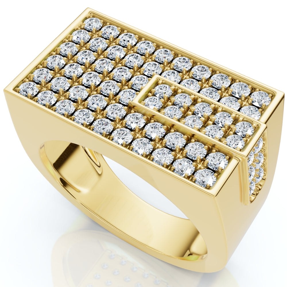 Men’s 1CT Diamond Rectangle Cluster Ring 10k Yellow Gold