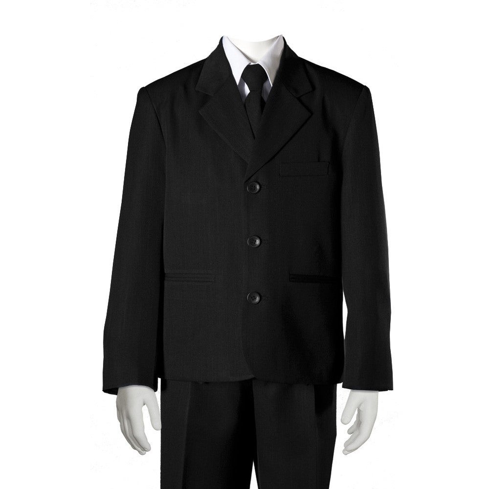 Big Boys Black Jacket Shirt Tie Vest Pants Husky Size Suit 8-20