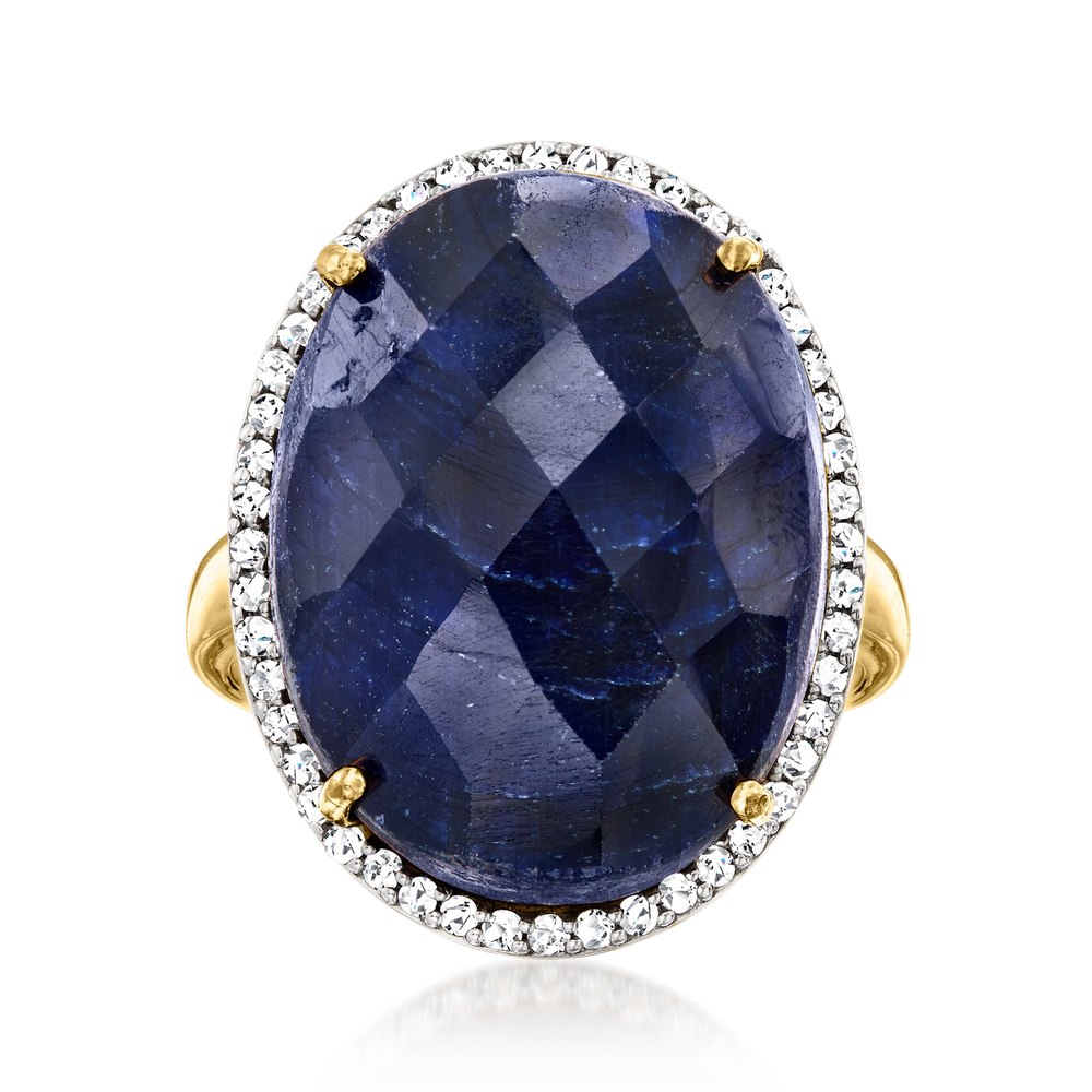 Ross-Simons Sapphire and . White Topaz Ring in 18kt Gold Over Sterling 7676498313276
