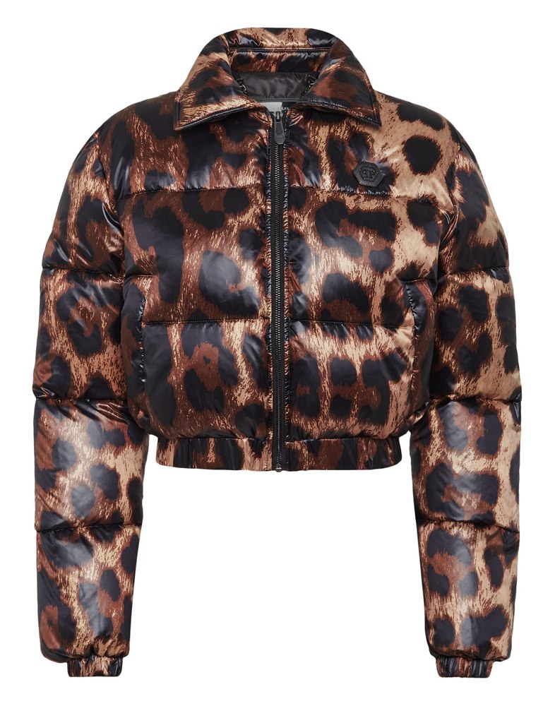 Cropped Nylon Down Jacket Leopard 7676510568508