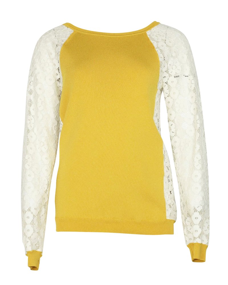 Moschino Cheap and Chic Knit Sweater with Lace Sleeves in Yellow Rayon 7766496477244