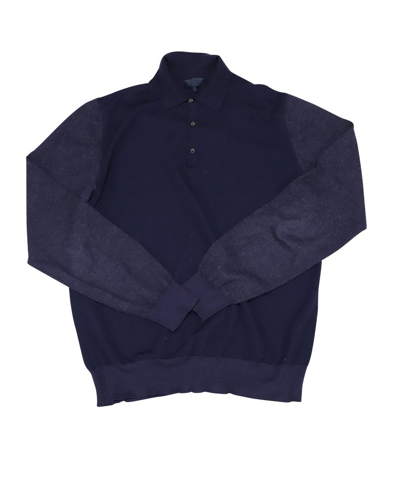 Lanvin Long sleeves Shirt in Navy Blue Wool 7766494412860