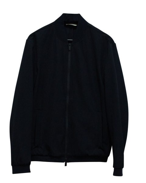 Armani Seersucker Bomber Jacket in Navy Blue Cotton 7766496673852