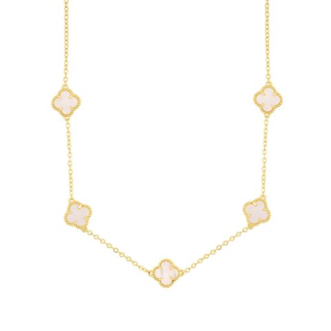 White Mother of Pearl Flower Station Necklace gold