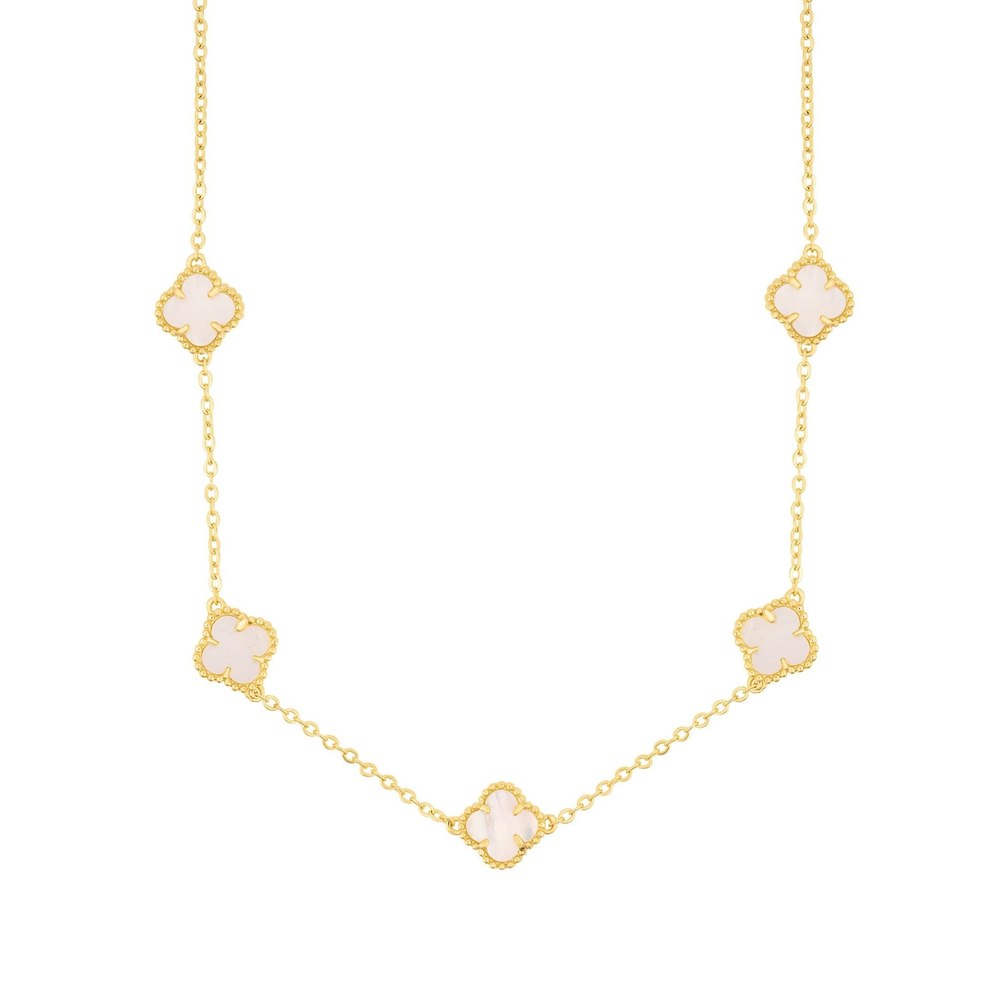 White Mother of Pearl Flower Station Necklace gold