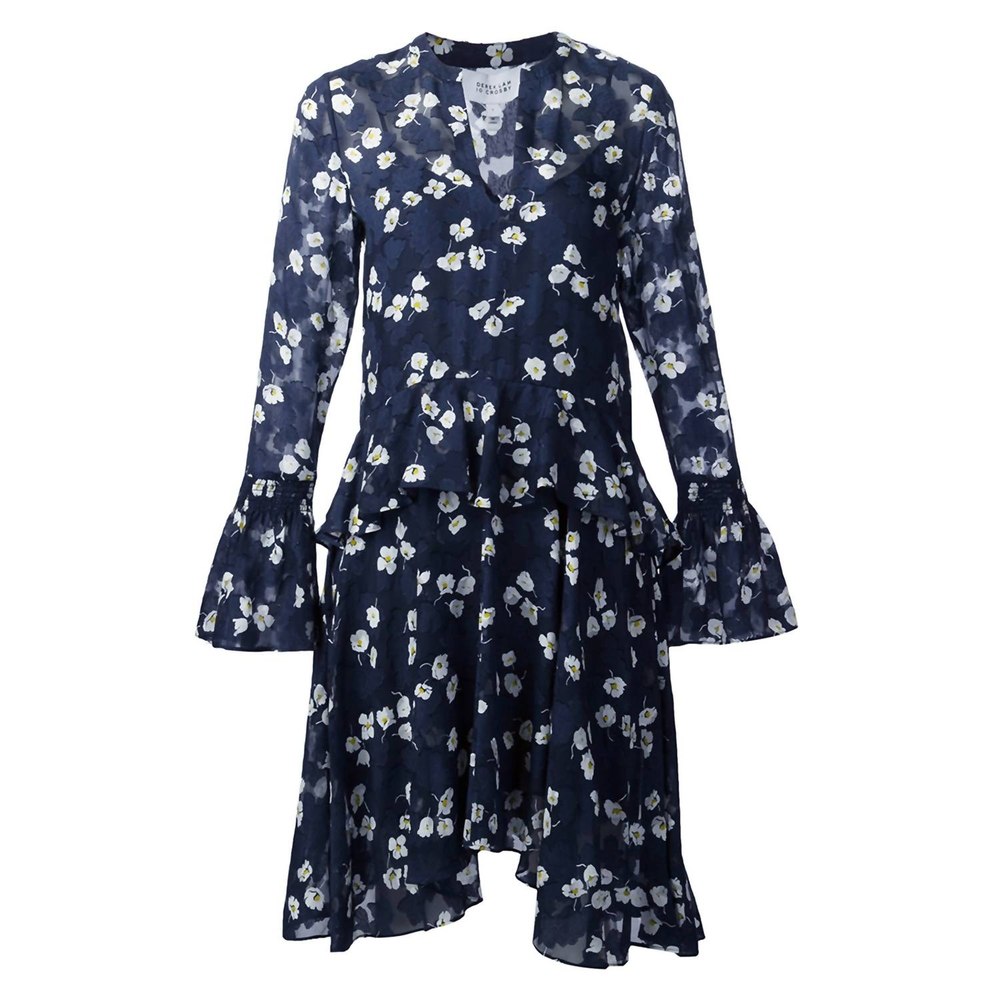 Women’s Floral Knee Length Flared Dress In Navy 7676577153084