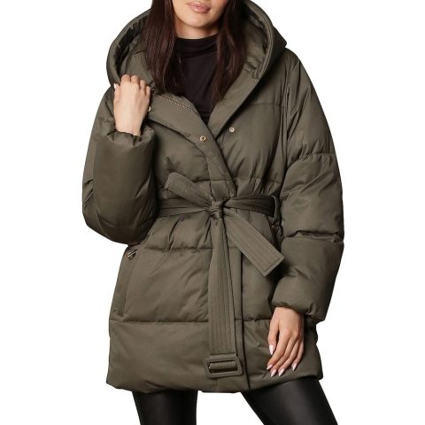 Hooded Wrap Puffer Coat with Belt