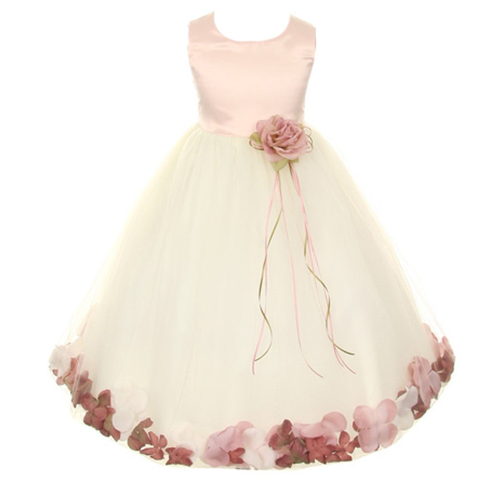 Big Girls Ivory Rose Satin Top Without Sash Petal Junior Bridesmaid Dress 8-14