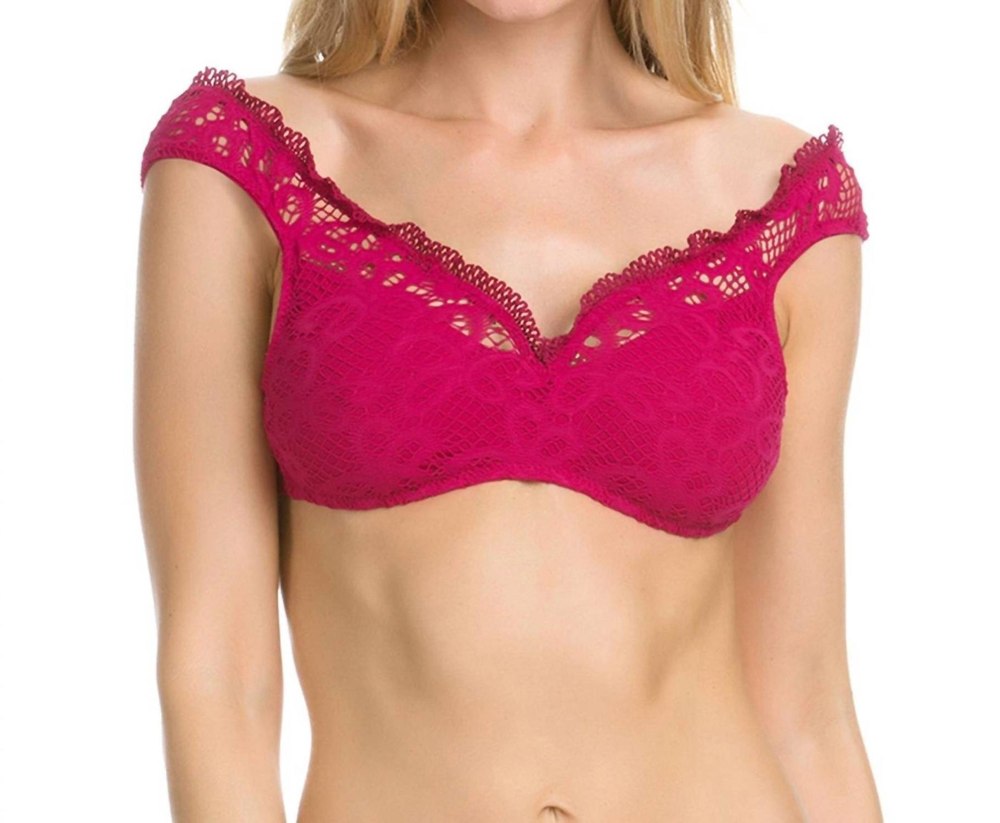 V-Neck Off The Shoulder Bikini Top In Raspberry 7676587606076