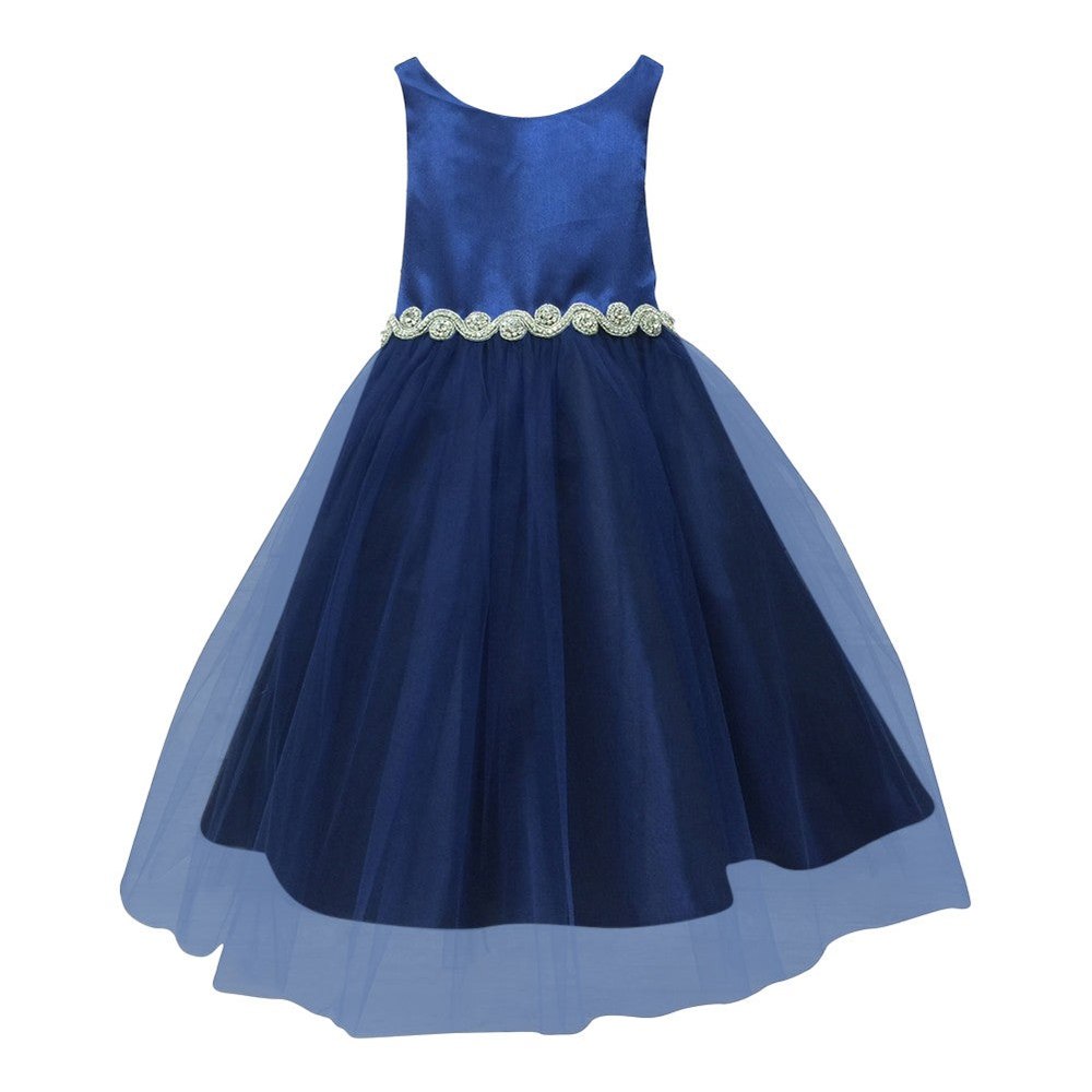 Big Girls Royal Blue Satin Rhinestone Tulle Occasion Dress 8-12