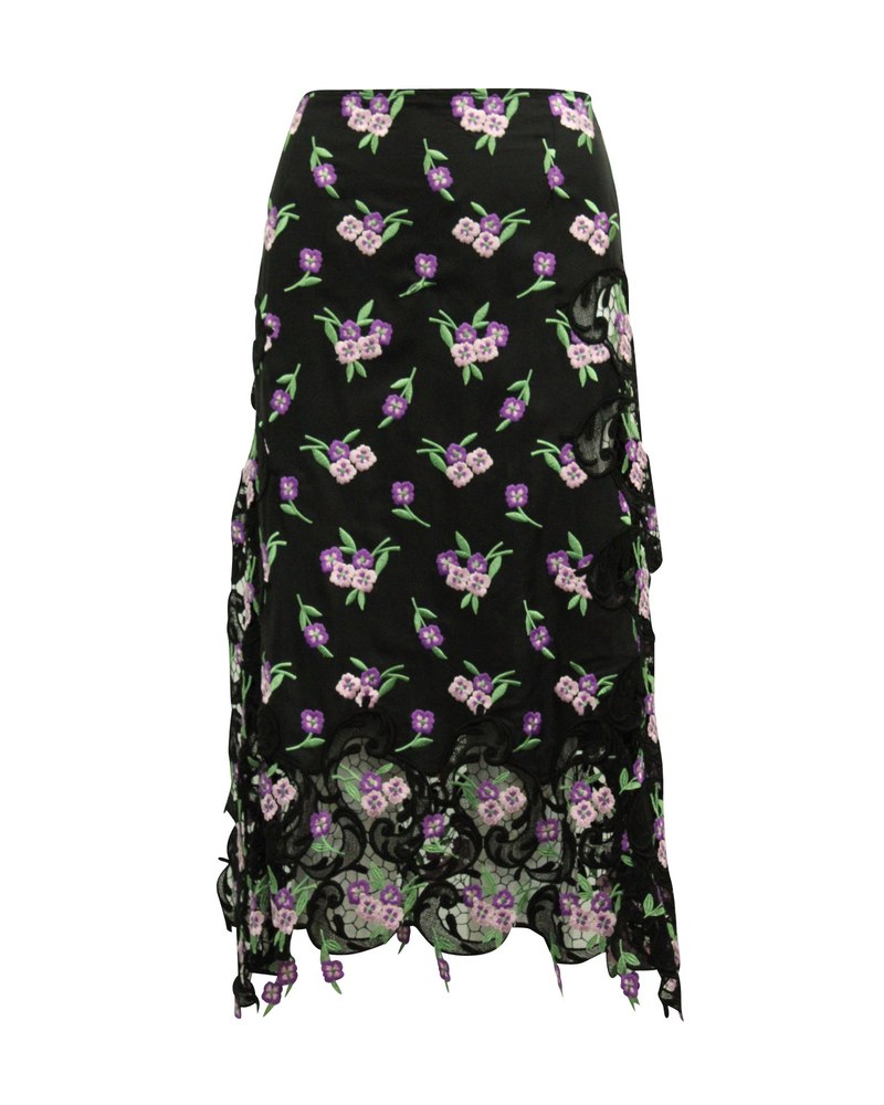 Paco Rabanne Floral Embroidered Skirt in Black Viscose 7766569123900
