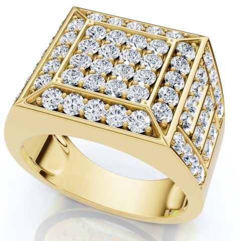 3Ct Diamond Men’s Cluster Anniversary Wedding Ring in 10k Yellow Gold