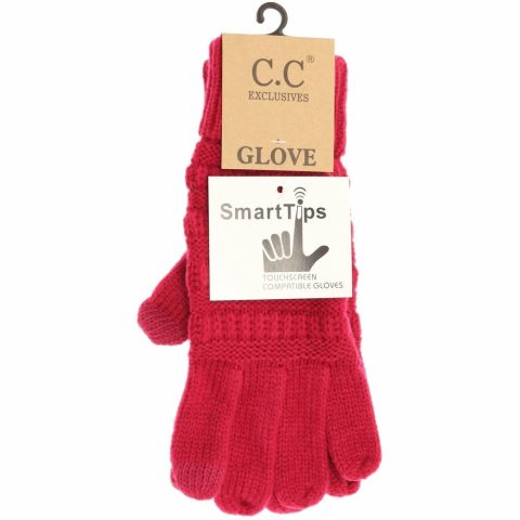 Women’s Solid Cable Knit Gloves In Hot Pink