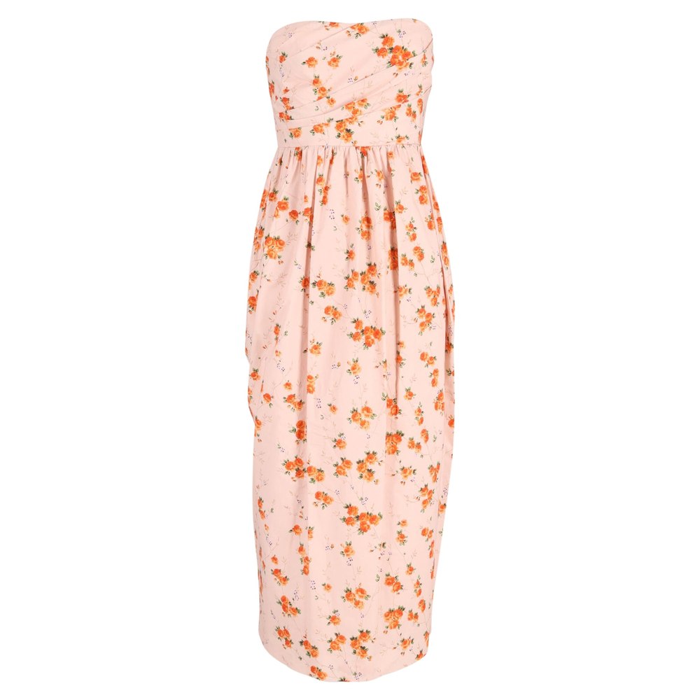 LoveShackFancy Strapless Floral Dress in Orange Cotton