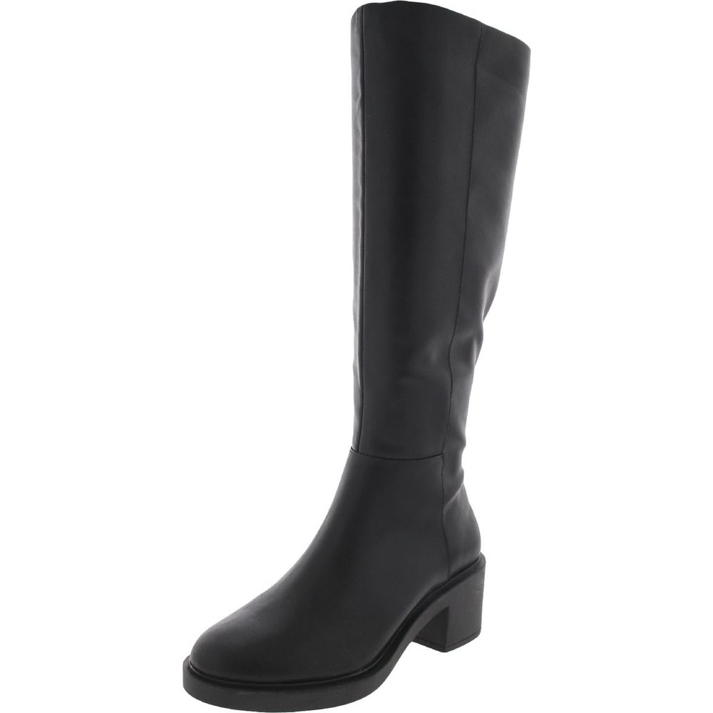 Chrissie P Faux Leather Block Heels Knee-High Boots