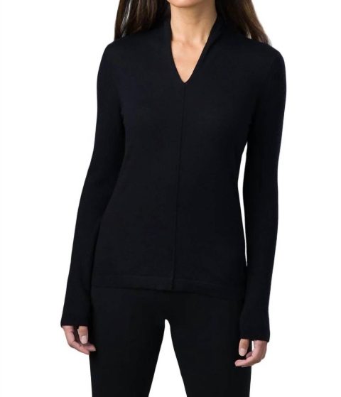 Worsted Gathered V Neck Sweater In Black 7766649339964