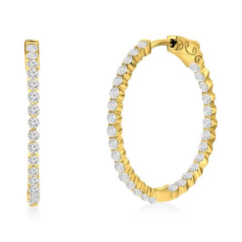 Sterling Silver or Gold Plated Over Sterling Silver 30mm Inside-Outside Round CZ Hoop Earrings
