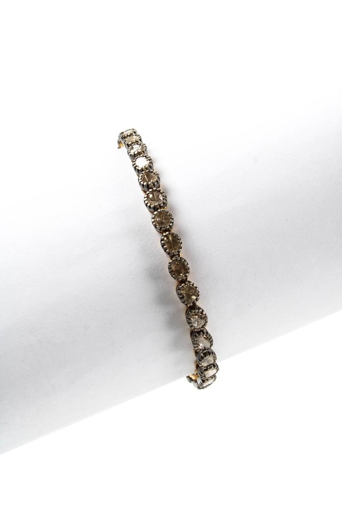 Gunda Womens Sterling Silver Yellow Gold Raw Diamond Tennis Bracelet 6mm