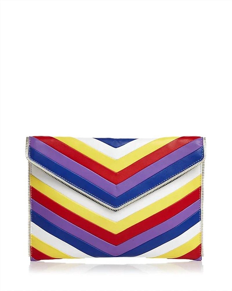 Chevron Quilted Leo Leather Clutch In Rainbow 7803851571260